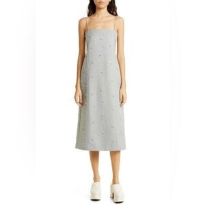 STINE GOYA Aly Wool Blend Beaded Rhinestone Gray Midi Dress M